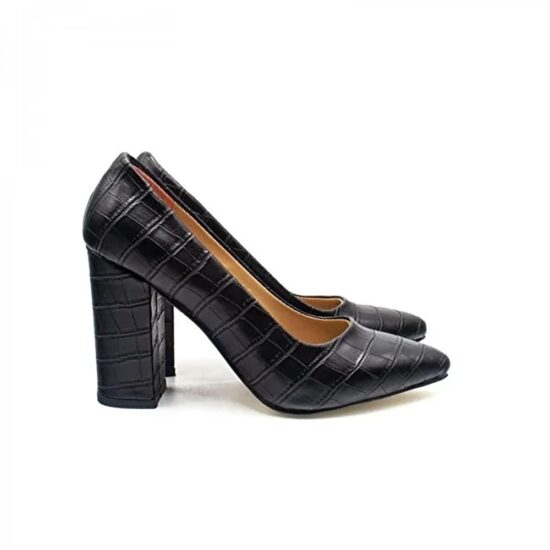Black Crocodile Chunky Heel Shoes for Women MA-023