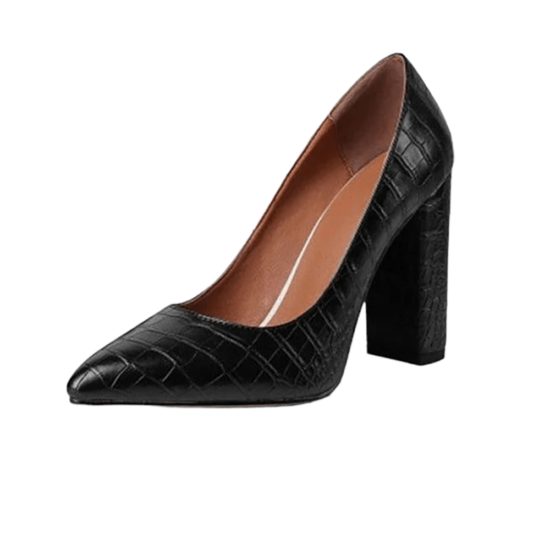 Black Crocodile Chunky Heel Shoes for Women MA-023