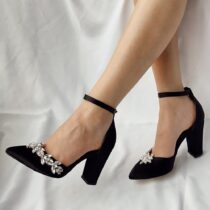 Black Women Heels Shoes with Rhinestone RA-8001