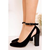 Black Suede Ankle Strap Women Shoes RA-8030