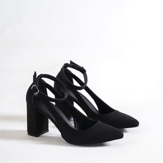 Black Suede Ankle Strap Women Shoes RA-8030