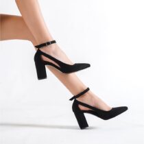 Black Suede Ankle Strap Women Shoes RA-8030