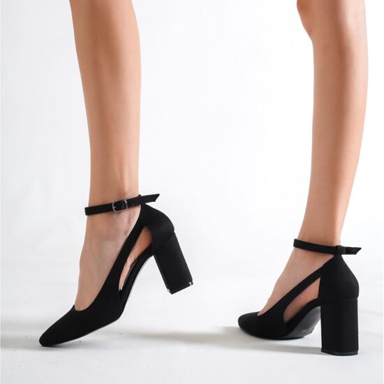 Black Suede Ankle Strap Women Shoes RA-8030