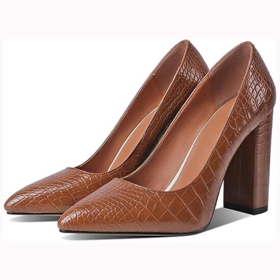 Brown Crocodile Chunky Heel Shoes for Women MA-023