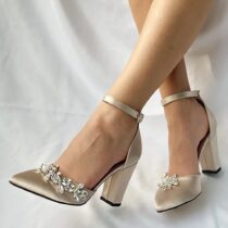 Beige Women Heels Shoes with Rhinestone RA-8001