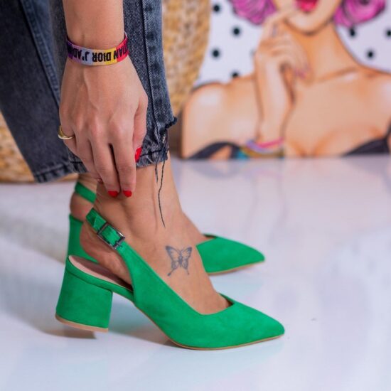 Green Suede Ankle Strap Heels for Women MA-028