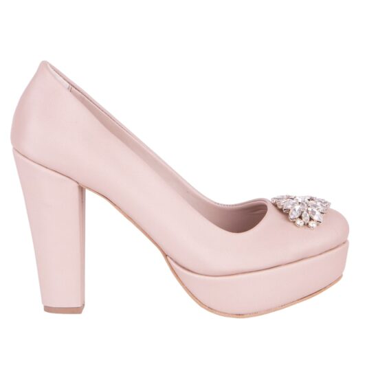 Beige Platform Heels with Bows RA-026