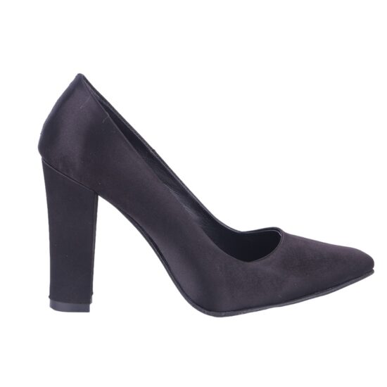 Black Satin Chunky Heel Shoes for Women MA-023