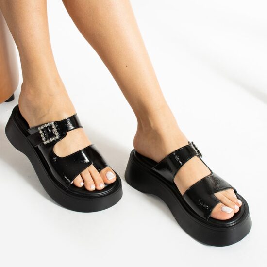 Black Shiny Buckle Sandals for Women TA-04