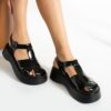 Black Shiny Closed Toe Sandals for Women TA-05