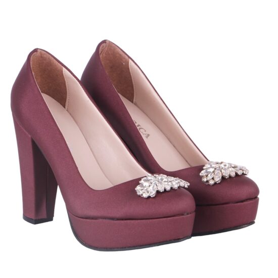 Burgundy Platform Heels with Bows RA-026