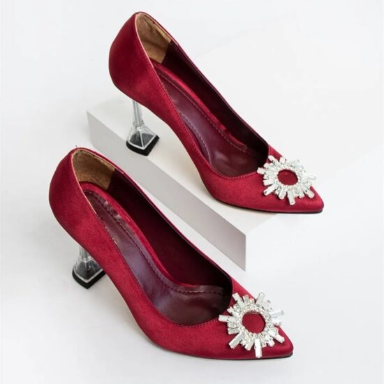 Burgundy Rhinestone High Heel MA-047