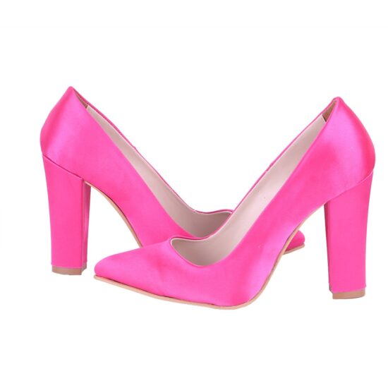 Fushcia Satin Chunky Heel Shoes for Women MA-023