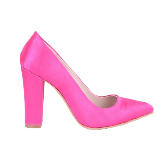 Fushcia Satin Chunky Heel Shoes for Women MA-023