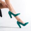 Green Satin Chunky Heel Shoes for Women MA-023