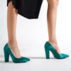 Green Satin Chunky Heel Shoes for Women MA-023