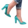 Green Satin Chunky Heel Shoes for Women MA-023