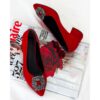 Red Suede Low Heel Wedding Shoes with Pearls RA-1620