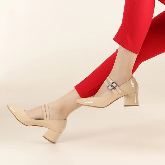 Beige Shiny Strappy Low Heels for Women RA-020