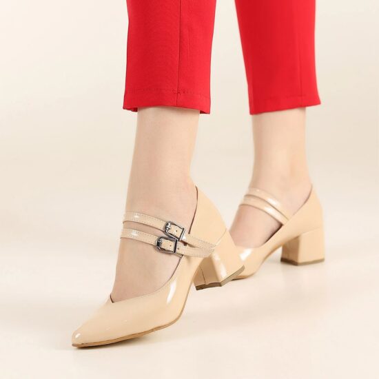 Beige Shiny Strappy Low Heels for Women RA-020