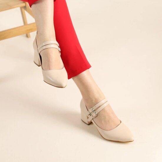 Beige Strappy Low Heels for Women RA-020