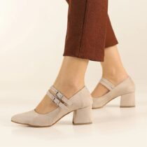 Beige Suede Strappy Low Heels for Women RA-020