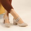 Beige Suede Strappy Low Heels for Women RA-020