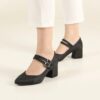 Black Satin Strappy Low Heels for Women RA-020