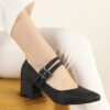 Black Satin Strappy Low Heels for Women RA-020