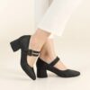 Black Satin Strappy Low Heels for Women RA-020