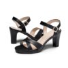 Black Skin Ankle Strap Block Heels for Women RA-160