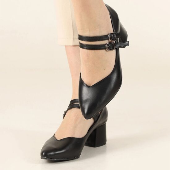 Black Strappy Low Heels for Women RA-020