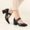 Black Strappy Low Heels for Women RA-020