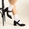 Black Suede Strappy Low Heels for Women RA-020