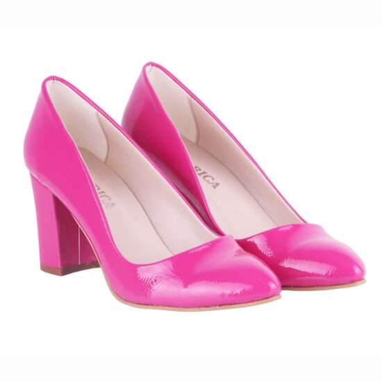 Fushcia Shiny Low Heel Dress Shoes for Ladies MA-024