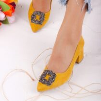 Mustard Low Heel Wedding Shoes with Pearls RA-1620
