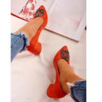 Orange Low Heel Wedding Shoes with Pearls RA-1620