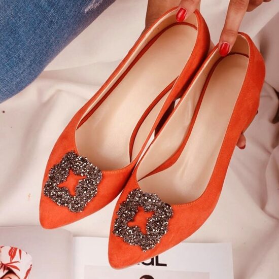 Orange Low Heel Wedding Shoes with Pearls RA-1620