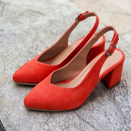 Orange Suede Ankle Strap Heels for Women MA-028