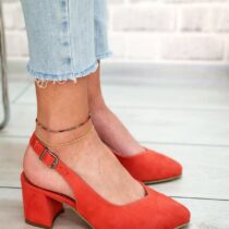 Orange Suede Ankle Strap Heels for Women MA-028