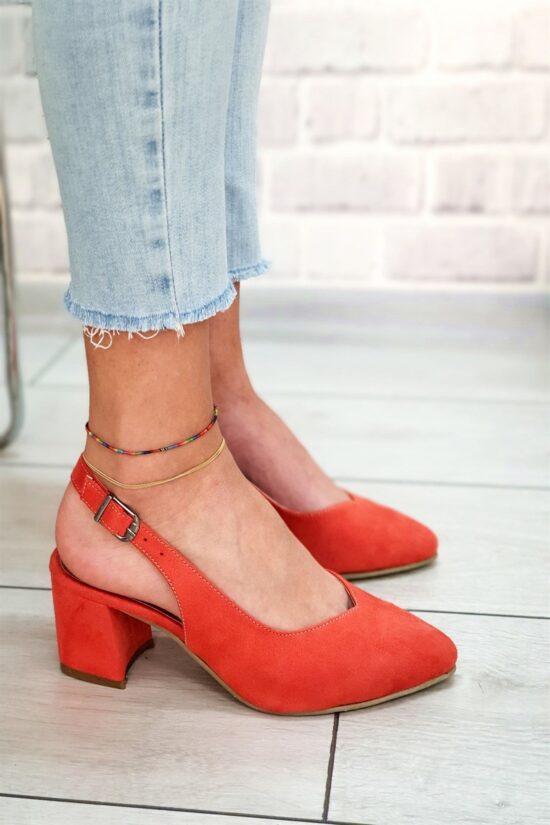 Orange Suede Ankle Strap Heels for Women MA-028