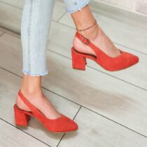 Orange Suede Ankle Strap Heels for Women MA-028