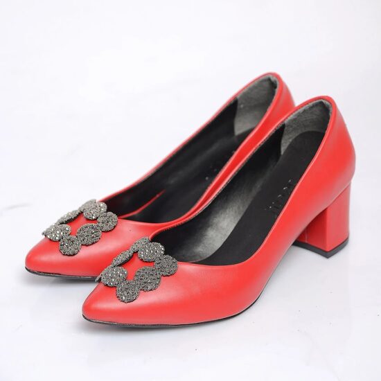 Red Low Heel Wedding Shoes with Pearls RA-1620