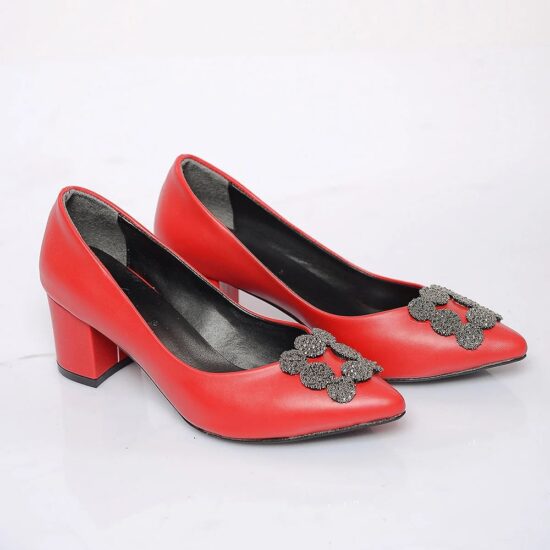 Red Low Heel Wedding Shoes with Pearls RA-1620