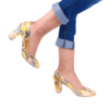 Yellow Print Low Heel Dress Shoes for Ladies MA-024