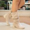 Beige Block Heel Slouchy Boots for Women AL-208