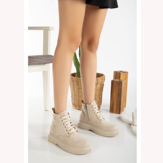 Beige Casual Women's Boots With Zipper AL-207