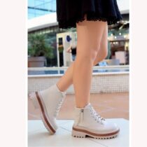 Beige Orthopedic Lace up Boots for Women Knee High AL-206