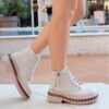 Beige Orthopedic Lace up Boots for Women Knee High AL-206