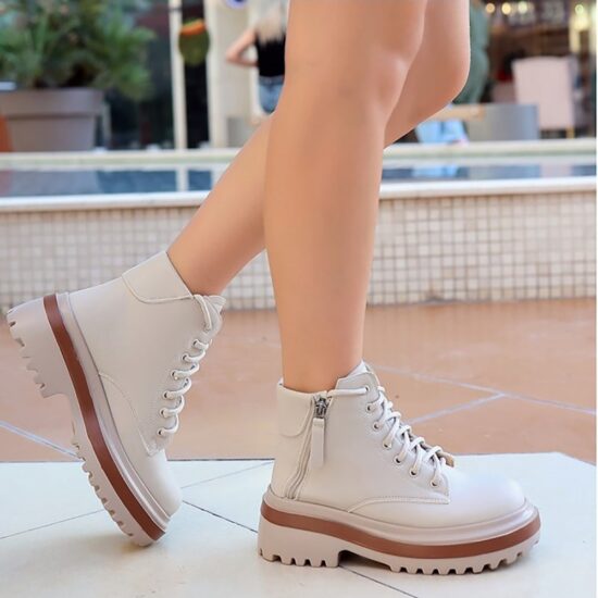 Beige Orthopedic Lace up Boots for Women Knee High AL-206